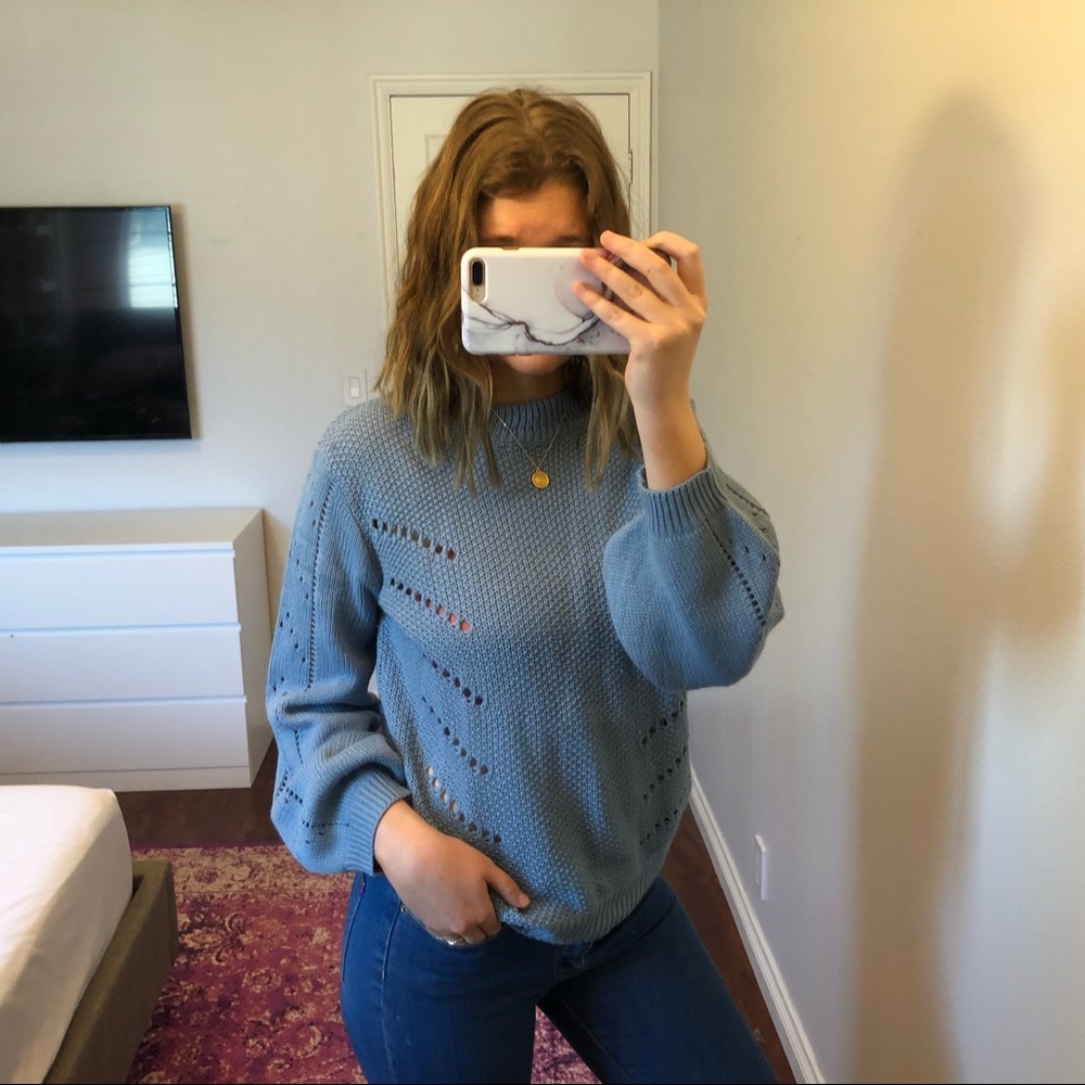 Light Blue Crewneck Sweater - Women's Classic Knit